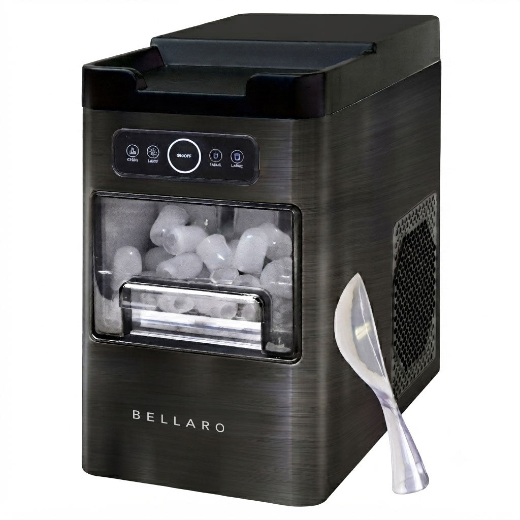 Bellaro Front-Load Portable Ice Maker, 26 lb/24 hrs, Black Stainless Steel