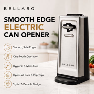 Bellaro Smooth Edge Electric Can Opener, Black & Stainless Steel